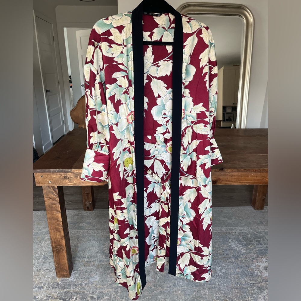 Zara Floral Burgundy and Black Kimono Duster